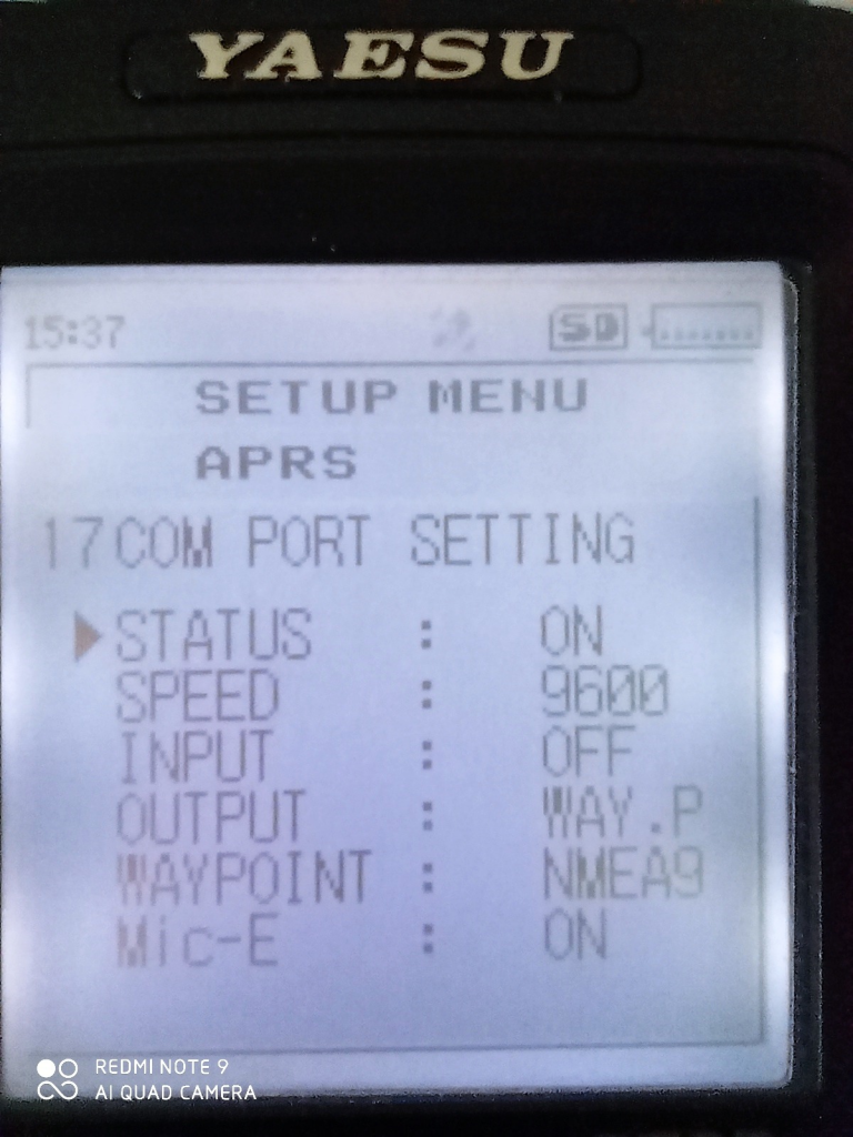 MENU APRS  COM YAESU FT-2D